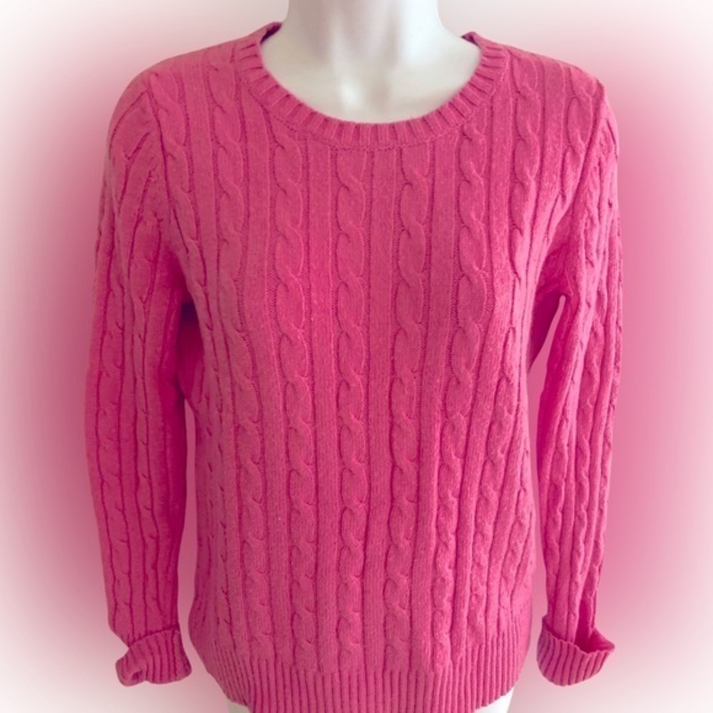 JCP Cable knit crew - S pink , nylon viscose merino wool